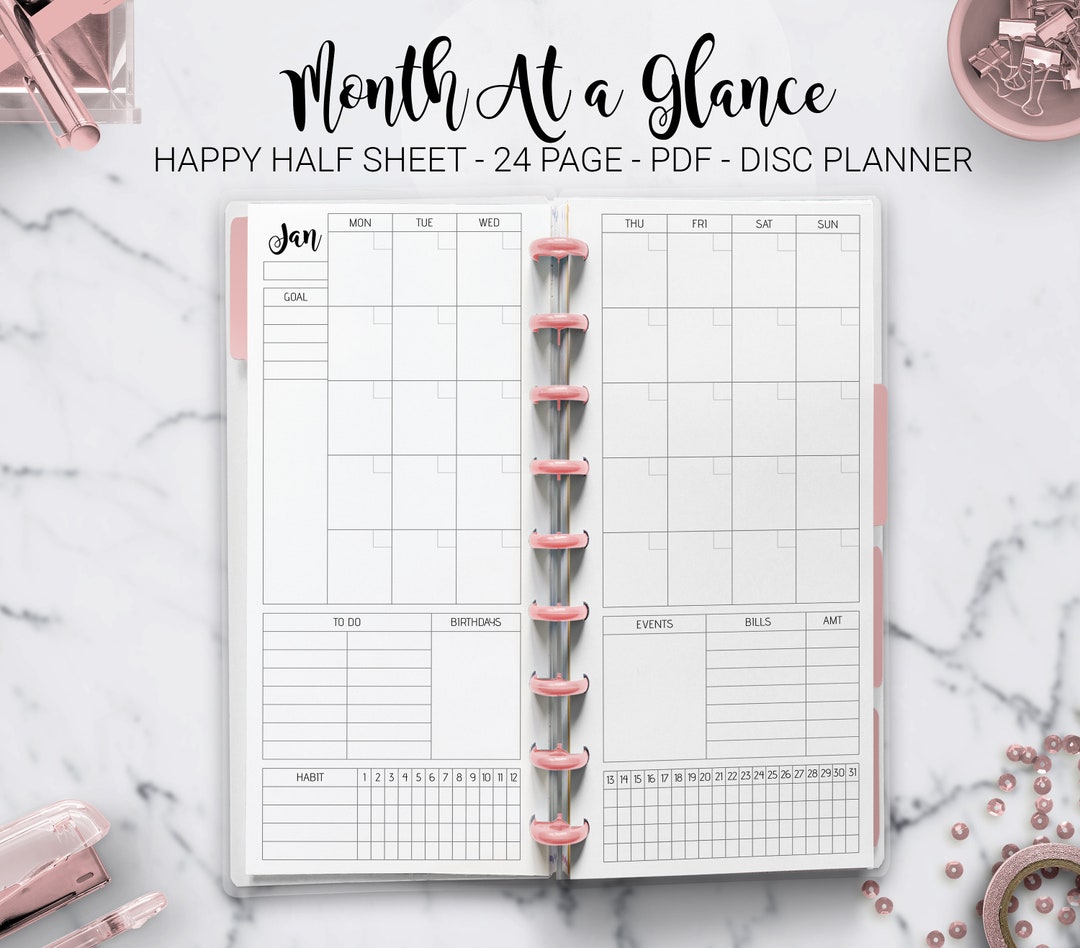 Month at a Glance Monthly Planner Undated Monthly Layout Agenda Skinny ...