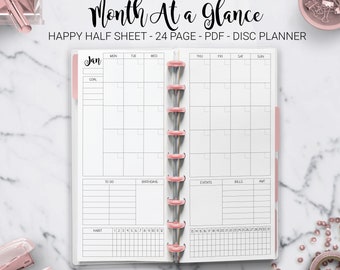 Month at a Glance Monthly Planner Undated Monthly Layout Agenda Skinny Classic Half Sheet Happy Planner Mambi PDF Printable Inserts
