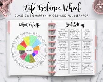 Wheel of Life Balance Goal Setting Planner Life Management Self Improvement Mambi Classic HP Big Happy Planner PDF Printable Inserts