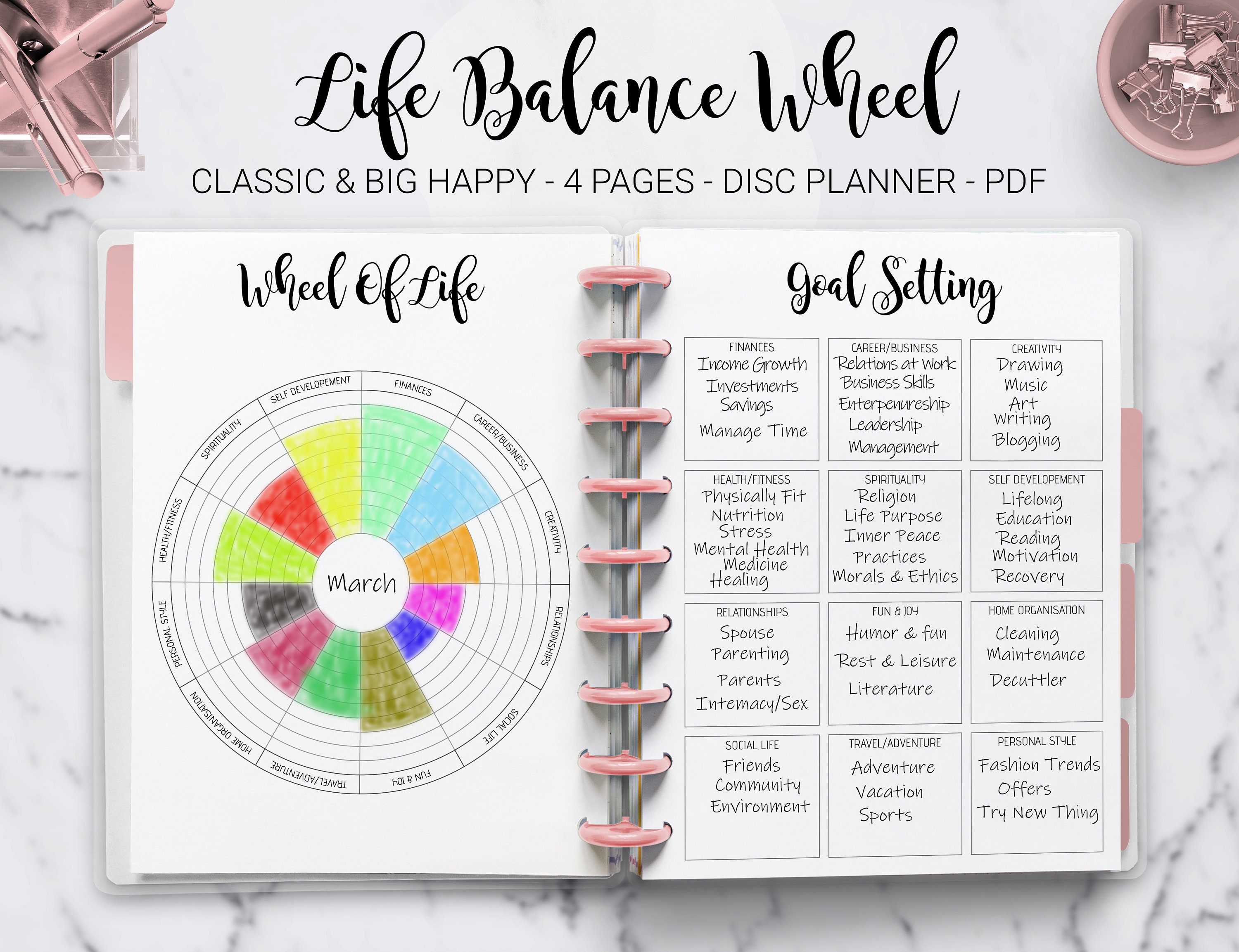 Wheel of Life Balance Goal Setting Planner Life Management Etsy