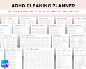 ADHD Cleaning Planner Bundle | Home Organization Checklist (Editable PDF)