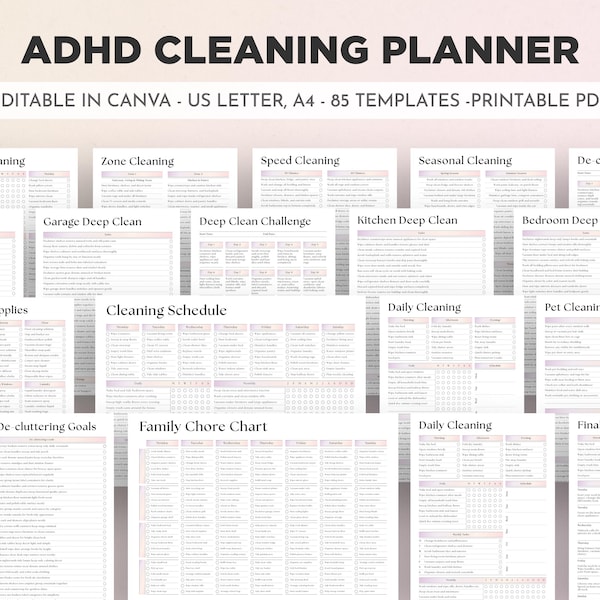 ADHD Cleaning Planner Bundle | Home Organization Checklist (Editable PDF)