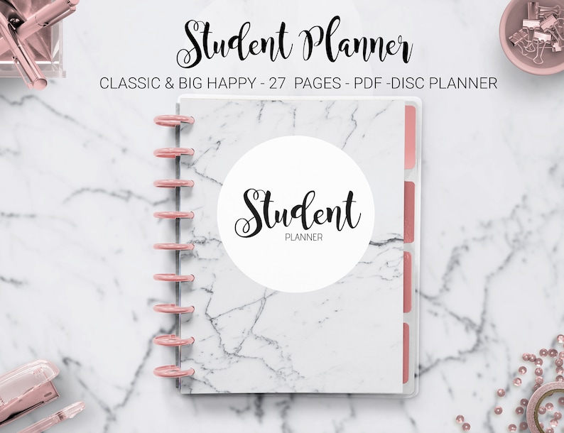 Student Planner Study Organizer College School Weekly Planner Academic Planner Mambi Classic HP Big Happy Planner PDF Printable Inserts 