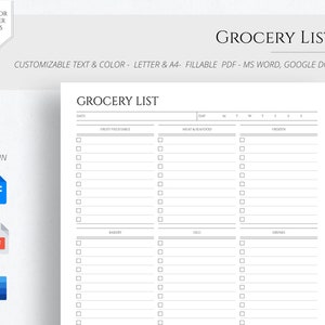 EDITABLE Grocery List Printable Template Grocery Planner Food Shopping ...