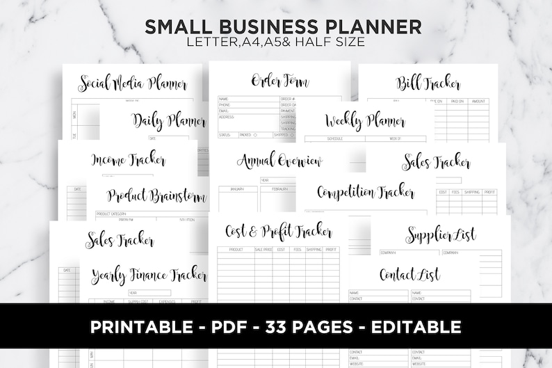 Business Planner Small Business Binder Business Organizer Direct Sales Home Business Bundle Editable A5 A4 Letter Half Size PDF Printable 