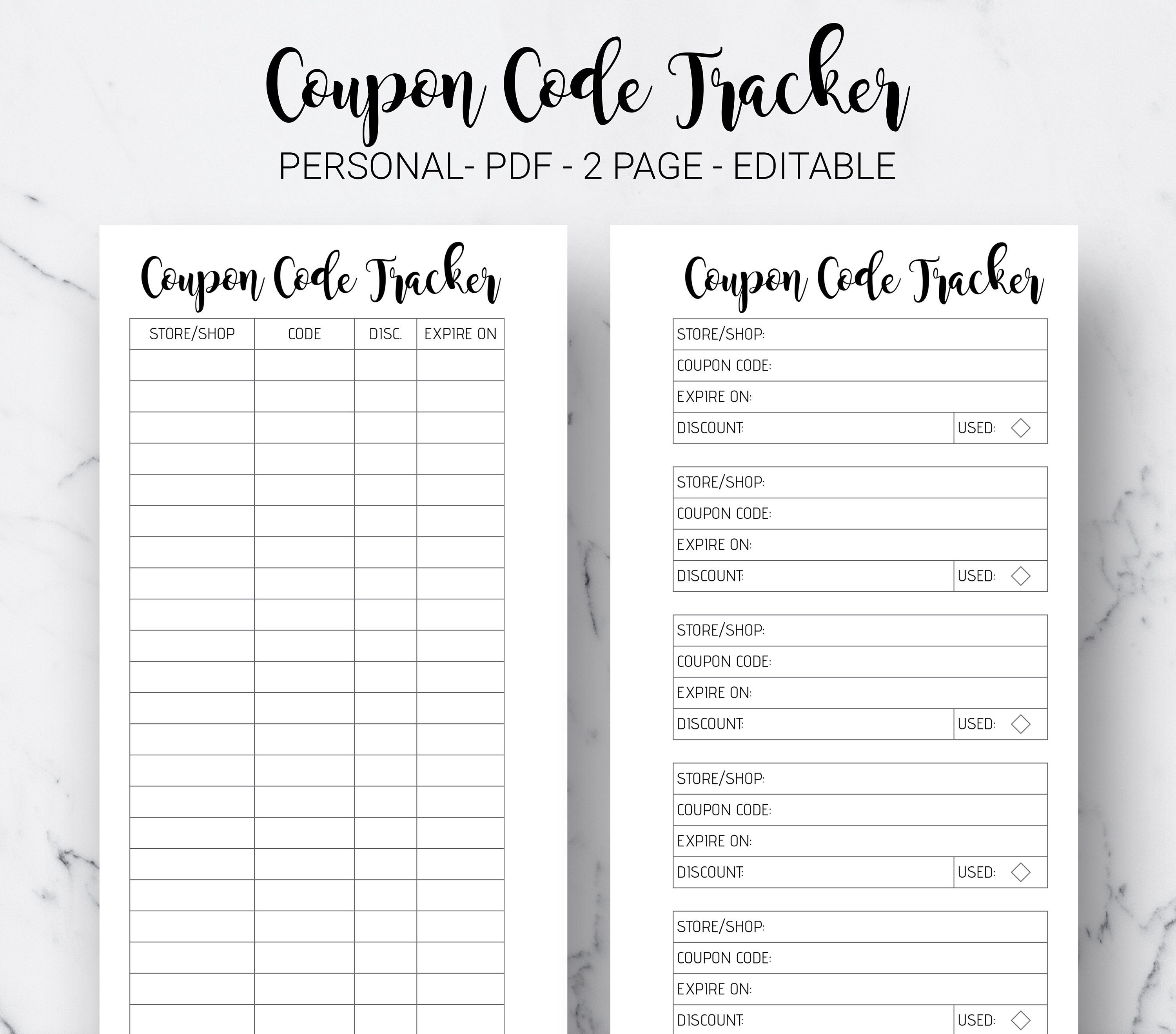 Coupon Code Tracker Coupon Organizer Discount Tracker Shop Etsy