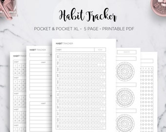 Habit Tracker Monthly Yearly Circular Habit Bullet Journal Round Chart Filofax Pocket & Pocket XL Ring Binder Planner PDF Printable Insert