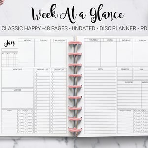 Week at a Glance Weekly Planner Undated Weekly Layout Agenda Mambi Classic Erin Condren Happy Planner HP Editable PDF Printable Inserts