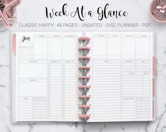 Week at a Glance Weekly Planner Undated Weekly Layout Agenda Mambi Classic Erin Condren Happy Planner HP Editable PDF Printable Inserts