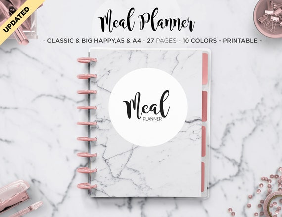 Weekly Meal Planner Printable: Classic & Big Happy Planner Sizes (PDF)