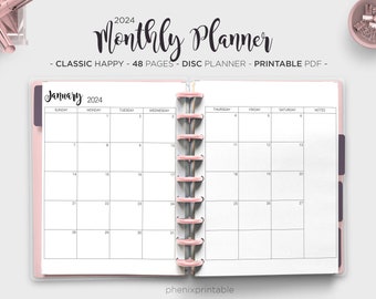 2024 Monthly Planner Monthly Calendar Inserts Journal Month on Two Pages Mambi Classic Erin Condren Happy Planner HP PDF Printable Inserts