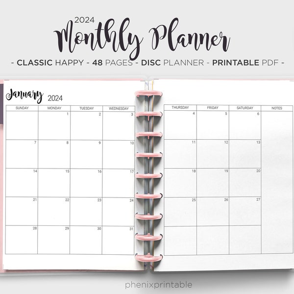 Planner mensile 2024 Inserti per calendario mensile Diario del mese su due pagine Mambi Classic Erin Condren Happy Planner Inserti stampabili HP PDF