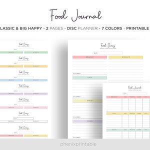 Food Journal Food Diary Calorie Tracker Food Log Eating Journal Mambi Classic HP Big Happy Planner PDF Printable Inserts
