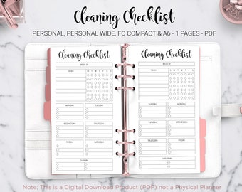 Cleaning Checklist Home Management Weekly Chores Monthly Cleaning Planner Schedule Filofax Personal Wide A6 FC Compact PDF Printable Insert