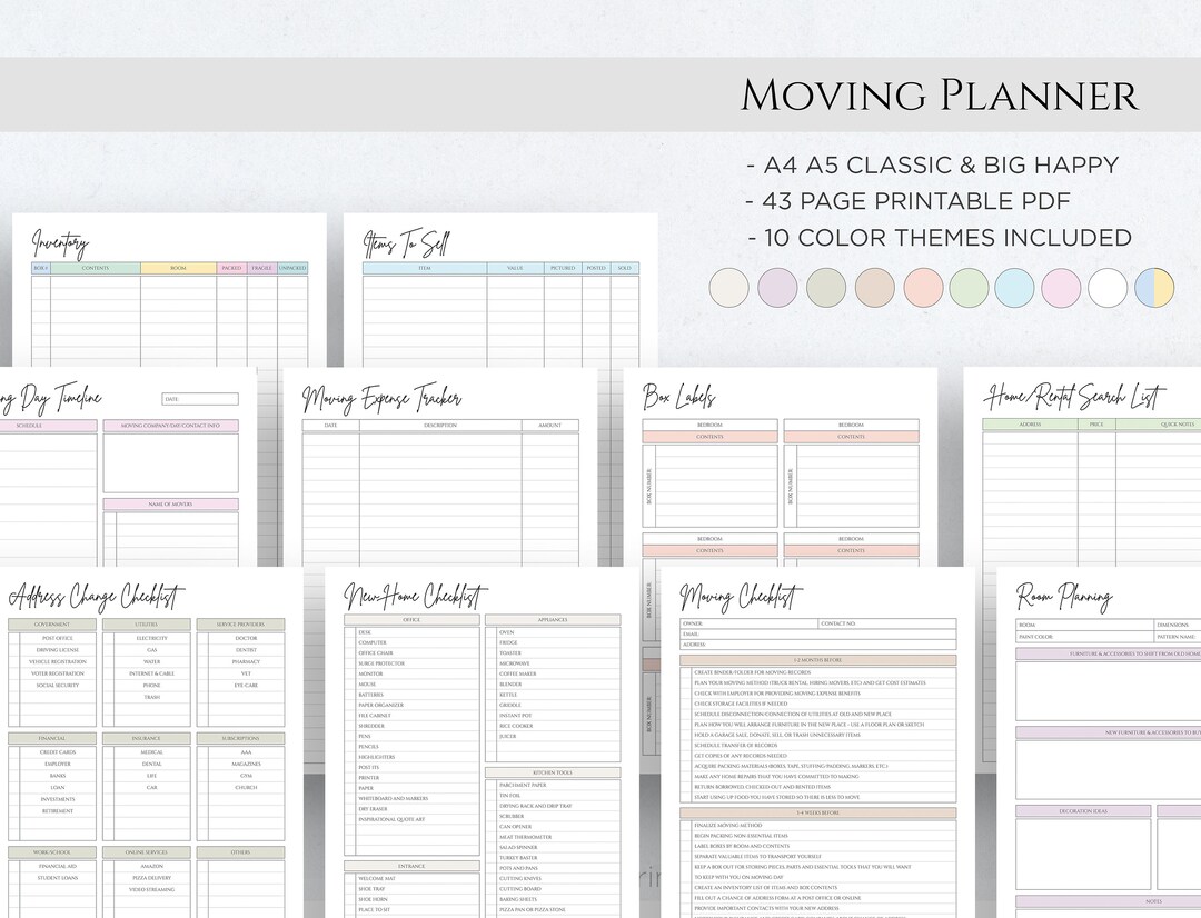 Printable Moving Planner, New Home Checklist (PDF) - Etsy