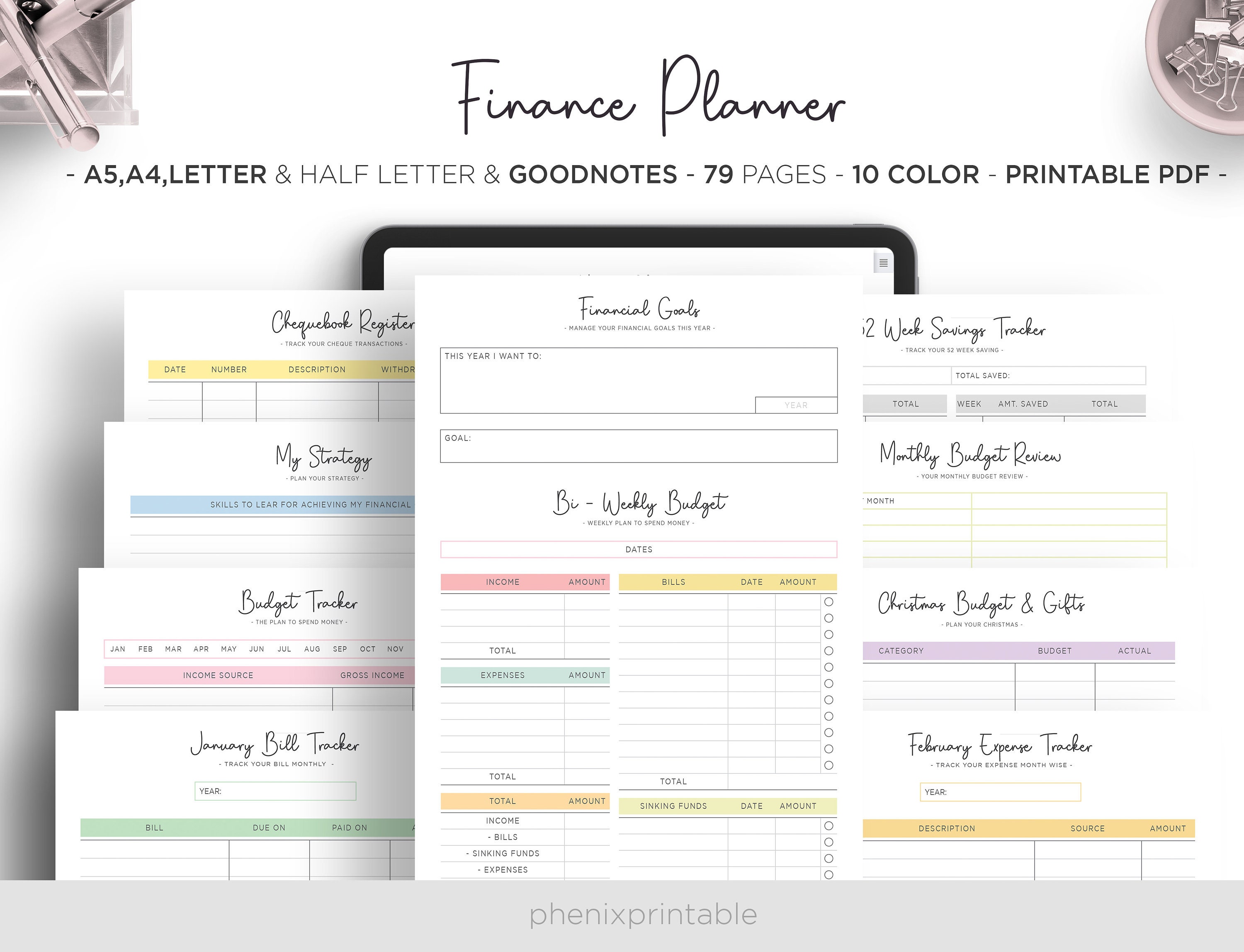 finance journal budget planner Half Letter printable budget planner