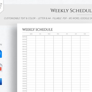 EDITABLE Weekly Hourly Schedule Template Weekly Planner Printable ...