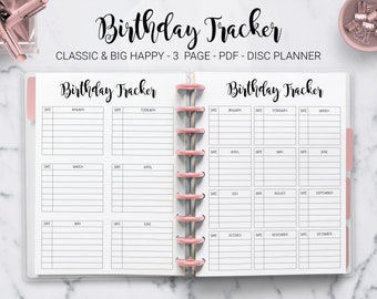 Birthday Tracker Birthday Log Anniversary Calendar Bullet Journal Bujo Mambi Classic HP Big Happy Planner PDF Printable Inserts