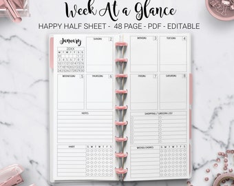 Week at a Glance Weekly Planner Undated Weekly Layout Agenda Skinny Classic Discbound Half Sheet Happy Planner Mambi PDF Printable Inserts