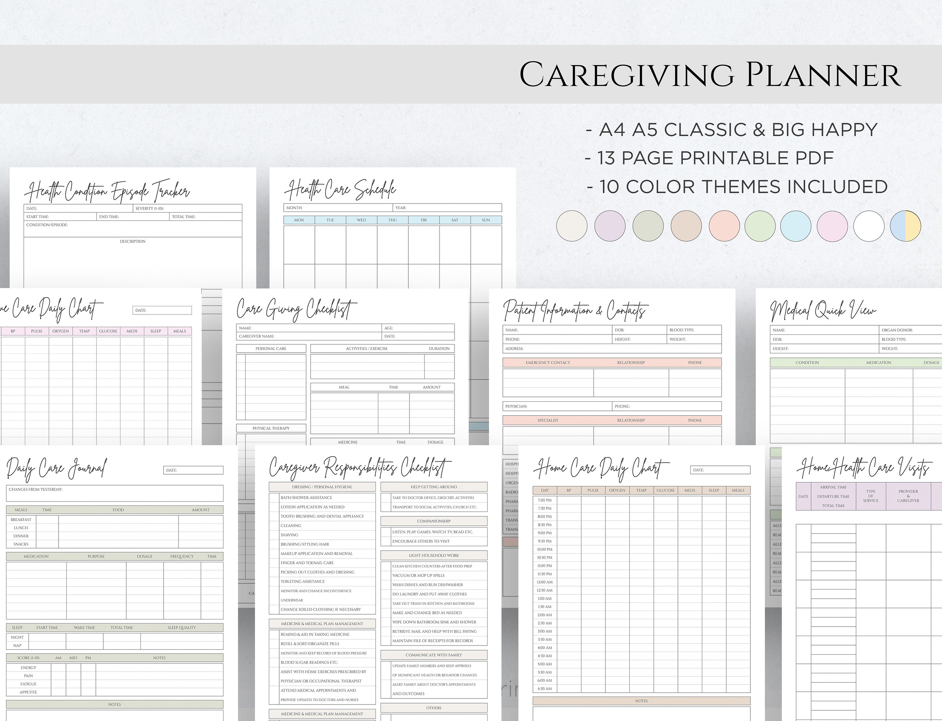 Printable caregiver daily task caregiving checklist elderly etsy