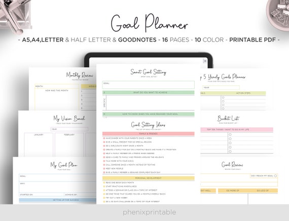 SMART Goal Planner Kit, Monthly Habit Tracker (PDF Printable)
