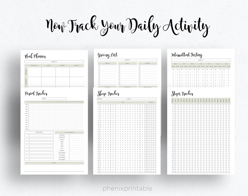 Fitness Planner Journal Weight Loss Calorie Tracker Workout Log 30 Day challenge Mambi Classic HP Big Happy Planner PDF Printable Inserts image 4