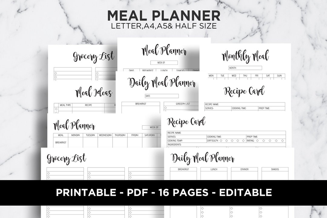 Meal Planner Weekly Meal Planner Menu Planner Recipe Planner - Etsy