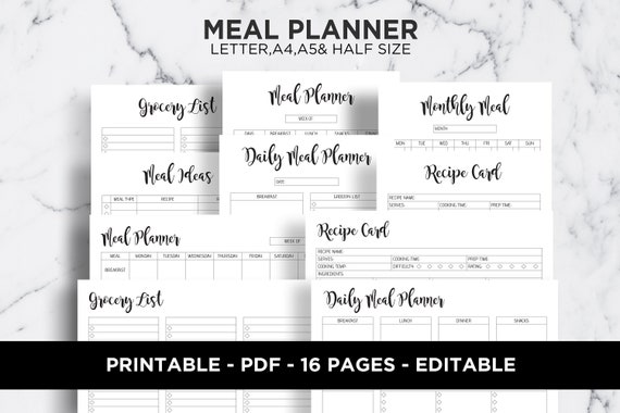Meal Planner Weekly Meal Planner Menu Planner Recipe Planner