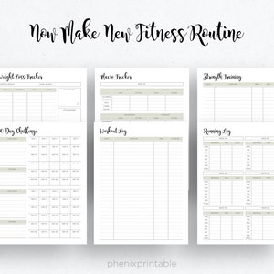 Fitness Planner Journal Weight Loss Calorie Tracker Workout Log 30 Day challenge Mambi Classic HP Big Happy Planner PDF Printable Inserts image 2