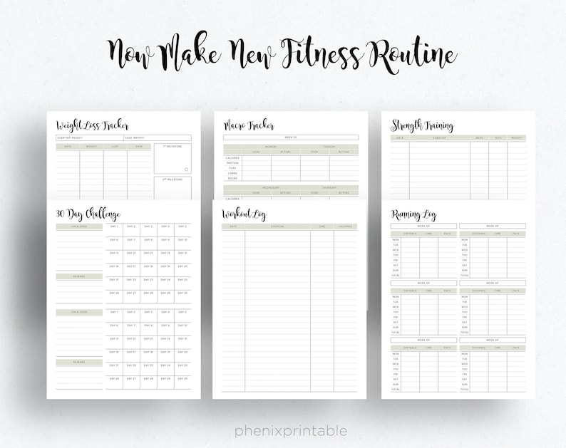 Fitness Planner Journal Weight Loss Calorie Tracker Workout Log 30 Day challenge Mambi Classic HP Big Happy Planner PDF Printable Inserts image 2