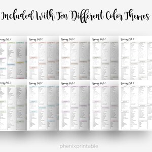May include: Ten different printable grocery list templates with various color themes. Each list features a simple design with a title that says "Grocery List 2".