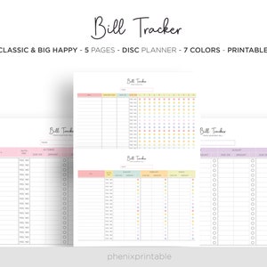 Bill Tracker Payment Organizer Monthly Yearly Bill Planner Mambi Classic HP Big Happy Planner PDF Printable Inserts