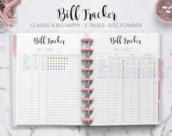 Bill Tracker Payment Organizer Yearly Monthly Bill Planner Finance Planner Mambi Classic HP Big Happy Planner PDF Printable Inserts