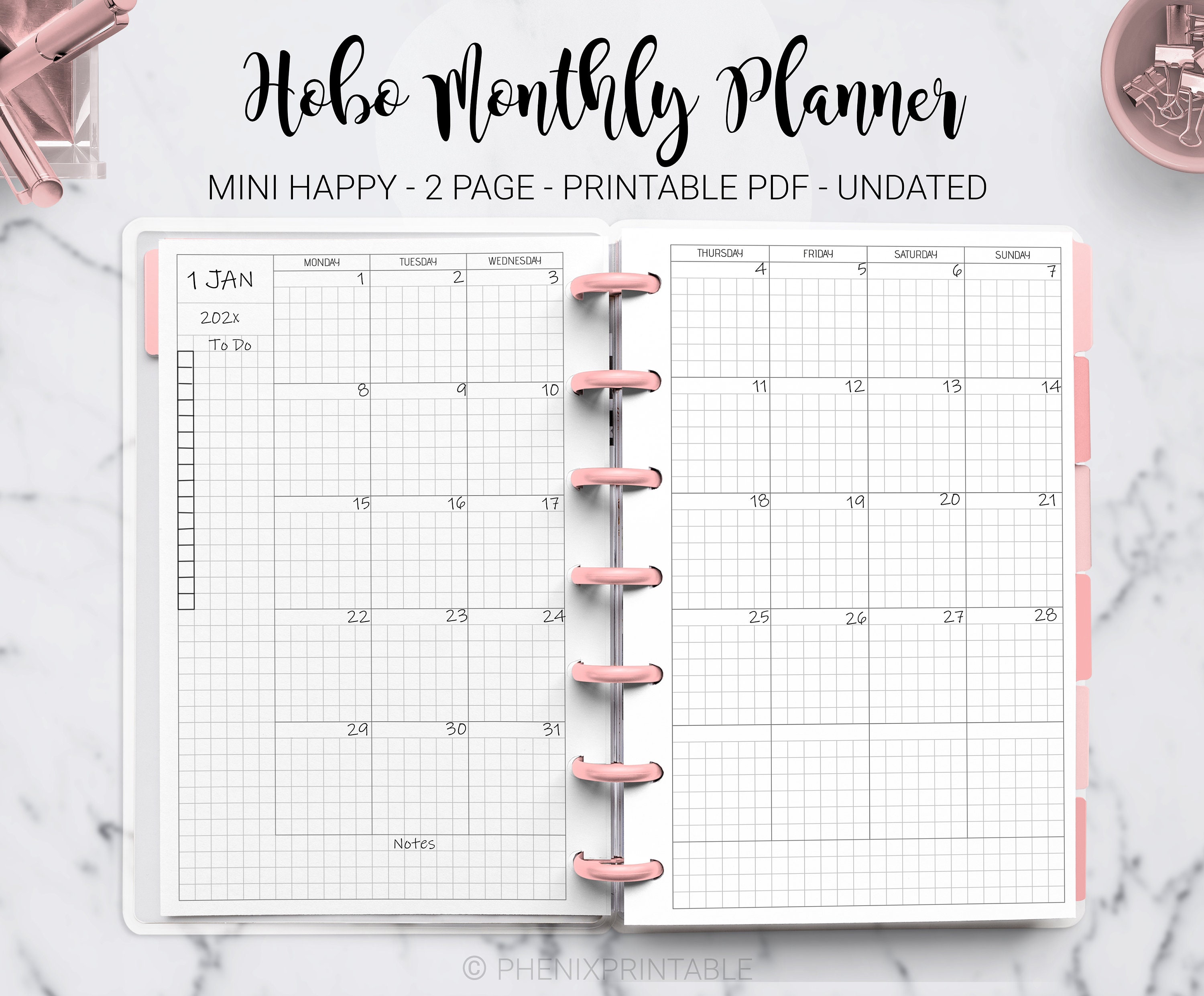 Hobonichi Monthly Planner Hobo Techo Monthly Grid Planner | Etsy