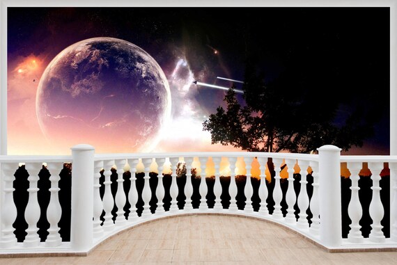 Avoir Images Grand Balcon 3d Univers Espace Voyage Stickers Muraux Papier Peint le plus cool salutations