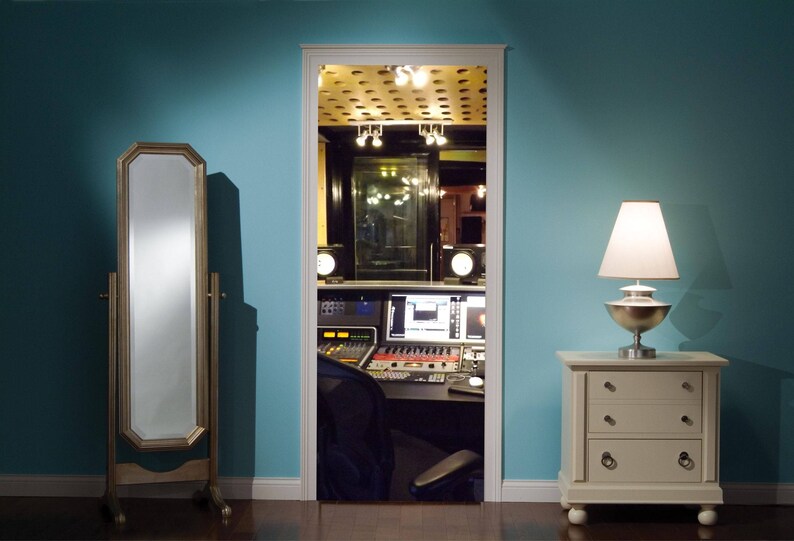 Door Mural Music Studio Abbey Road View Effect Decal Mural Home Decor Window Sticker Wallpaper Home Living Vinyl Bedroom Lounge Kitchen 185