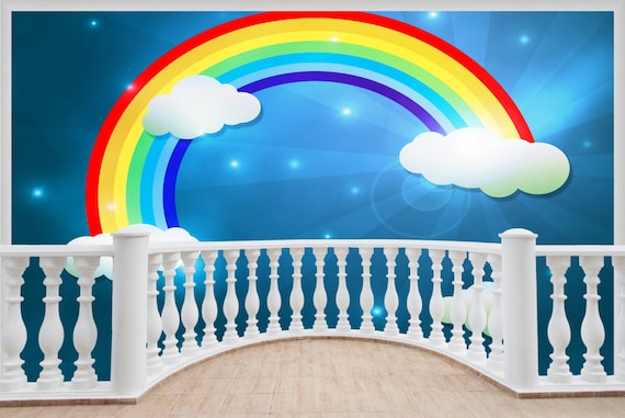 huge 3d balcony childrens rainbow wall stickers mural | etsy