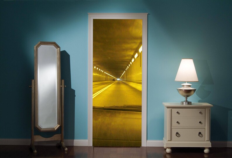 Door Mural Inside Tunnel Car View Effect Decal Mural Home Decor Window Sticker Wallpaper Home Living Vinyl Art Bedroom Lounge Kitchen 176
