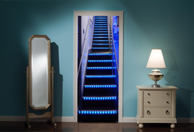Door Mural Stairway Stairs View Effect Decal Mural Home Decor Window Sticker Wallpaper Home Living Vinyl Art Bedroom Lounge Kitchen 344