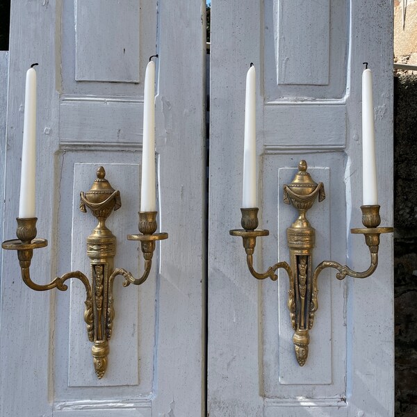 Vintage French pair of candle wall sconce candlesticks