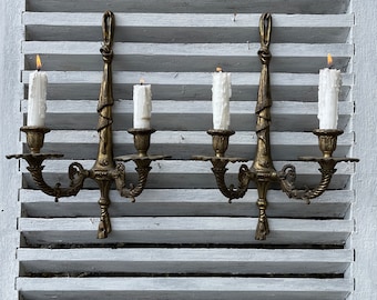 Vintage French pair of candle wall sconce chandeliers