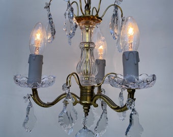 Vintage French bronze and glass chandelier