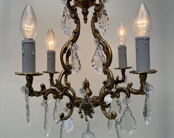 Vintage French bronze and glass chandelier