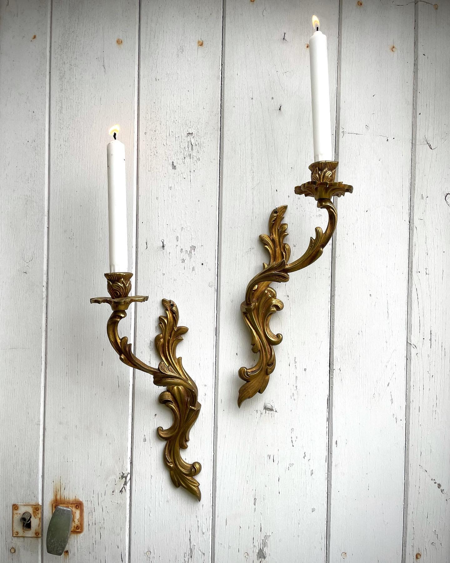 Antique French Bronze Pair Of Candle Wall Sconce Chandeliers