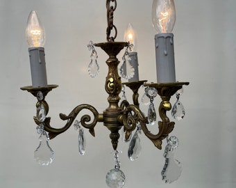 Vintage French bronze and glass chandelier