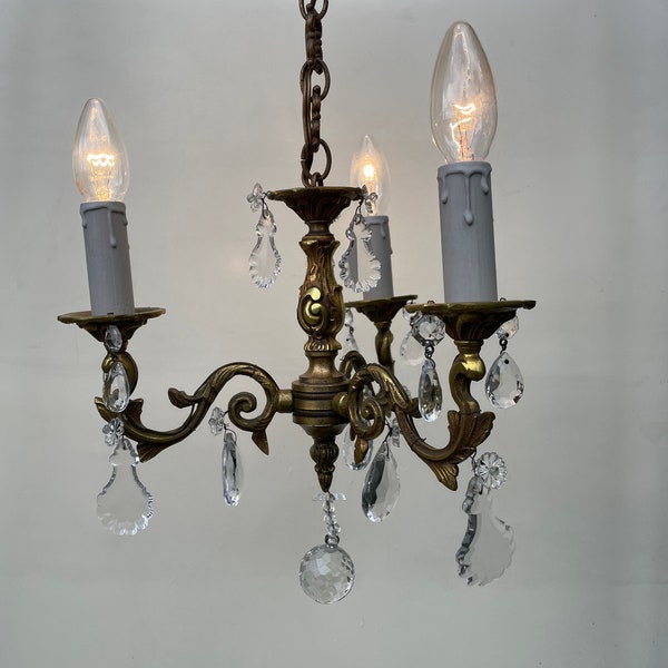 Vintage French bronze and glass chandelier