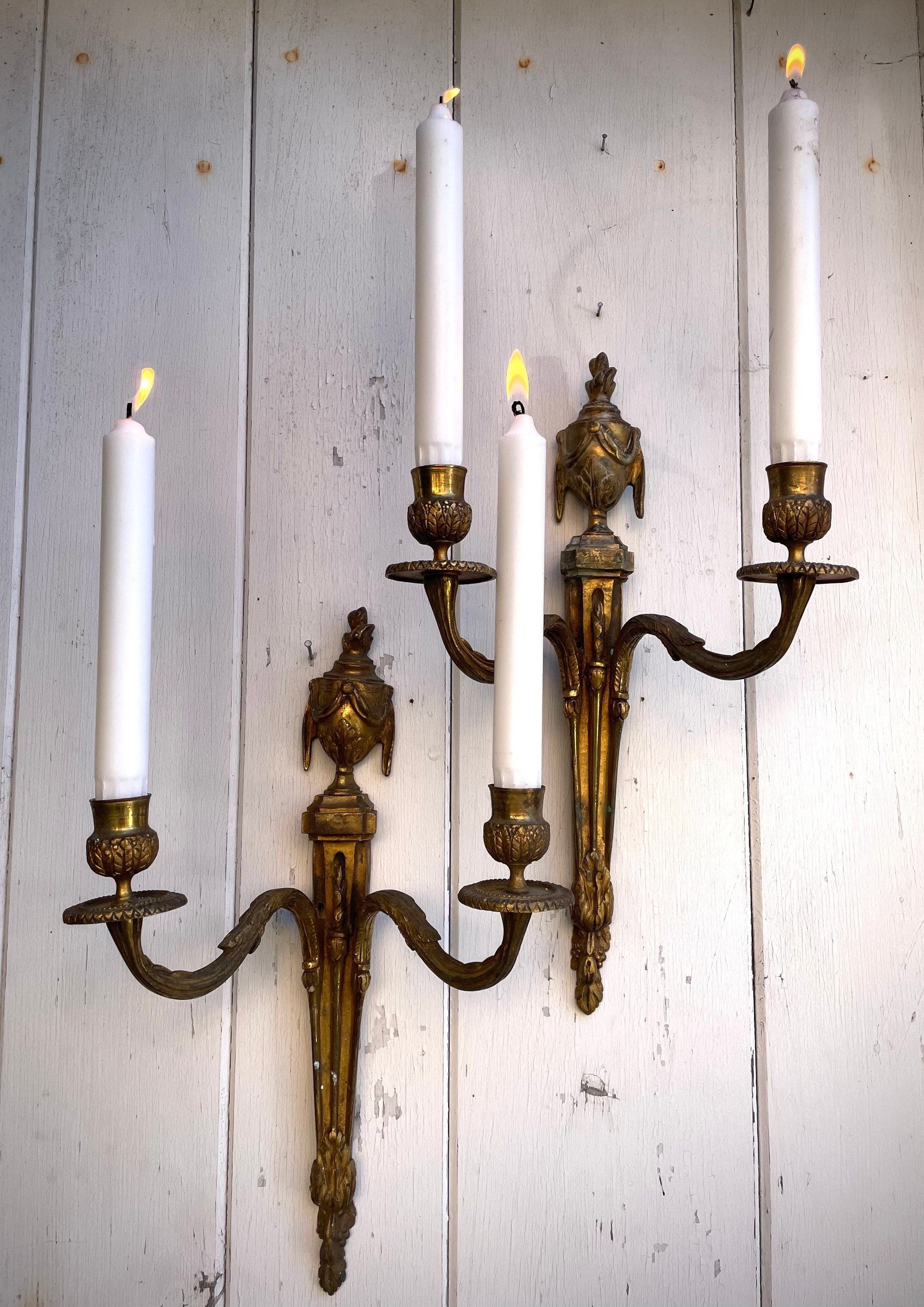 Antiquee French Bronze Pair Of Candle Wall Sconce Chandeliers