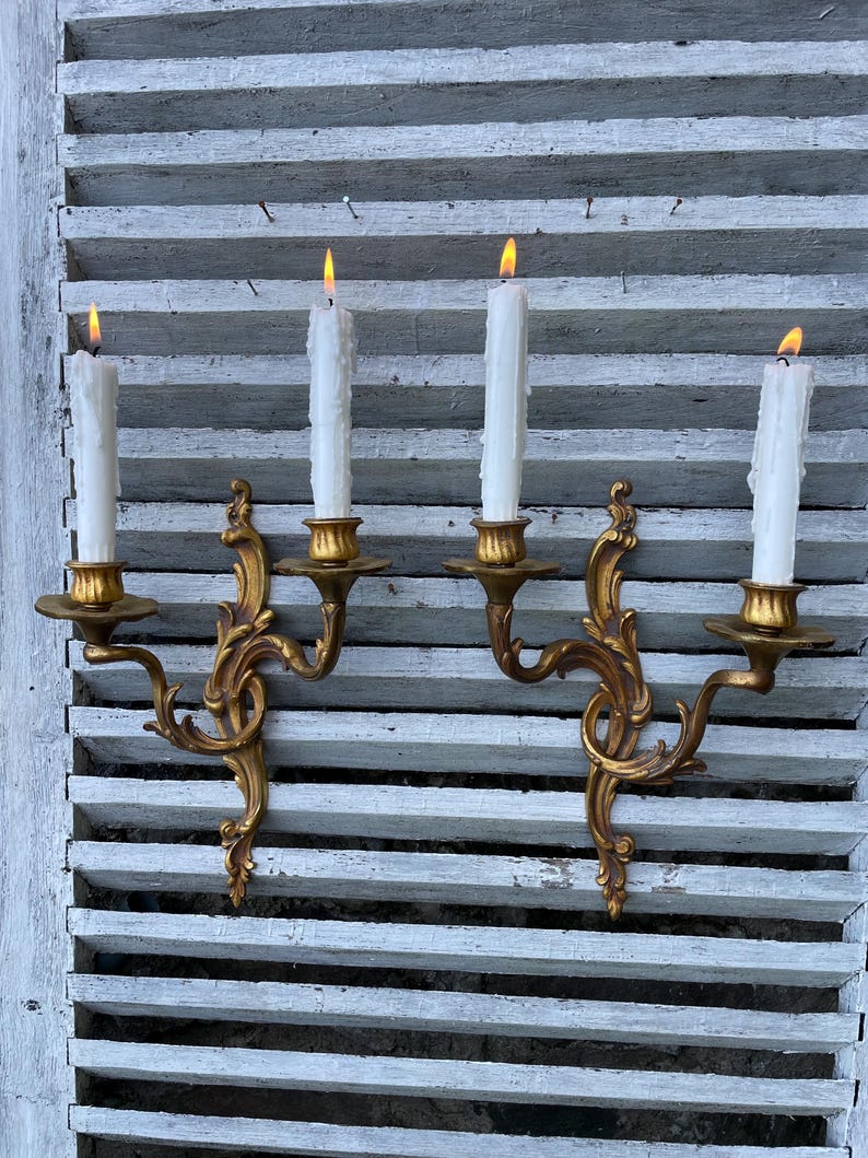 Vintage French Pair of Candle Wall Sconce Candlesticks Etsy UK