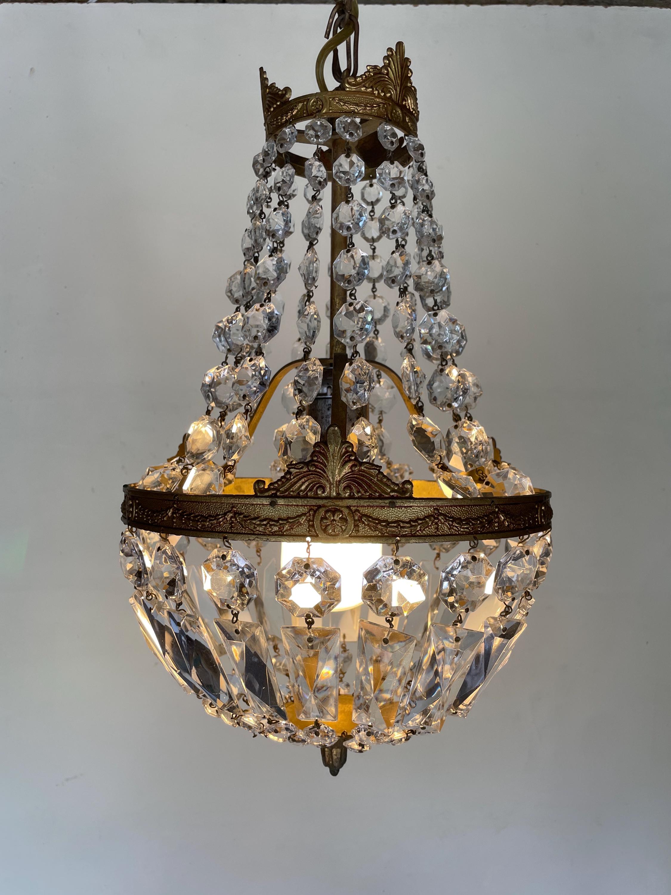 Vintage French bronze and glass chandelier