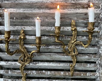 Vintage French pair of candle wall sconce candlesticks